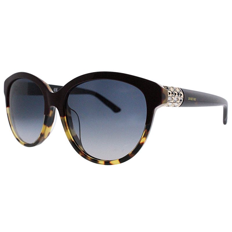 Swarovski Low Bridge Fit SK0084 72F Womens Round Sunglasses Shiny Bordeaux Black Horn 57mm