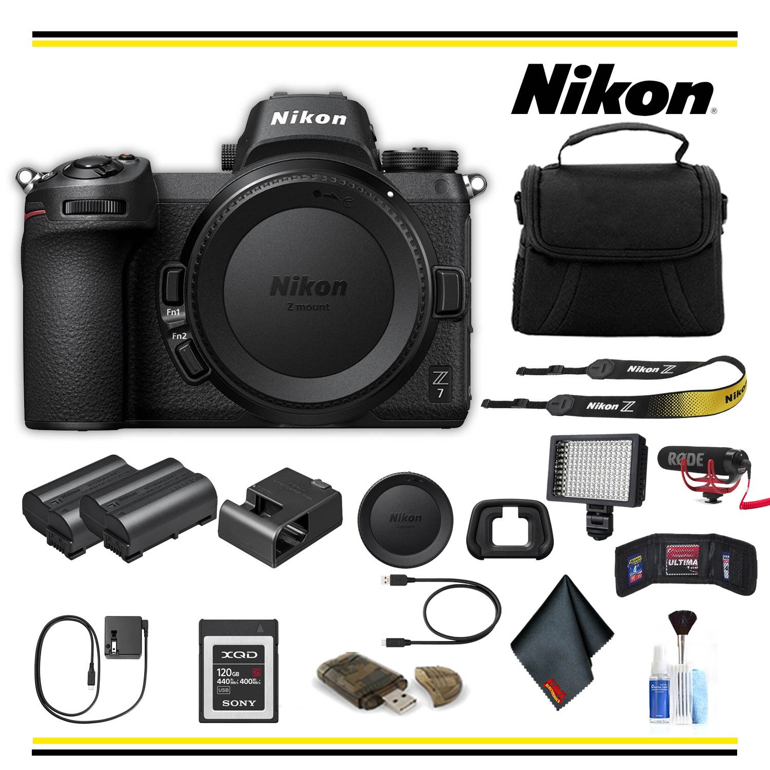 Nikon Z7 Mirrorless Digital Camera Advanced Bundle W/ Bag, Extra Battery, LED Light, Mic, and More - (Intl Model)
