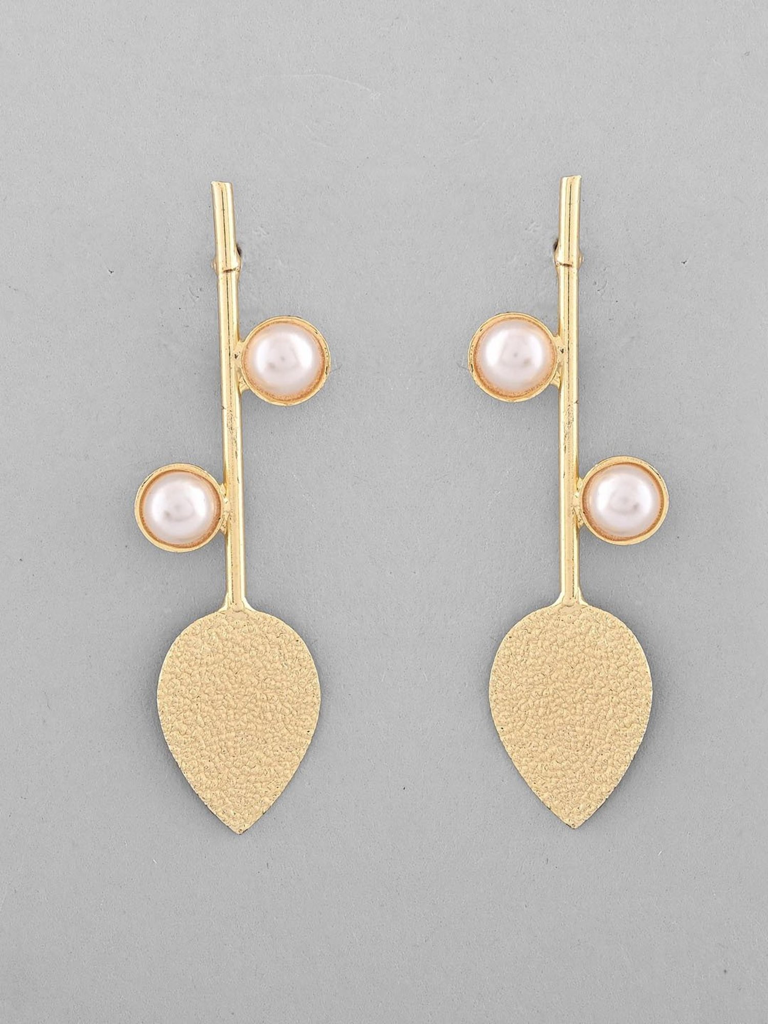 VOJ Gold Plated Leaf Shaped with Pearl Studded Earrings for Women