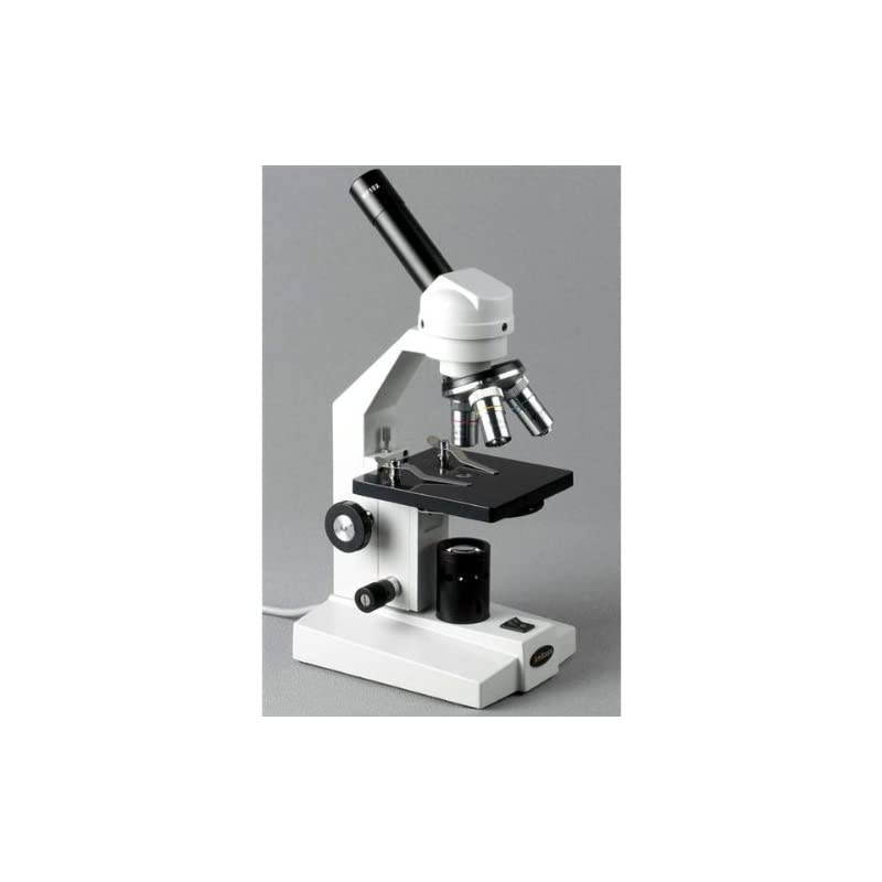 M200C Monocular Compound Microscope, WF10x and WF25x Eyepieces, 40x-1000x Magnification, Tungsten Illumination, Brightfield, Single-Lens Condenser, Coarse and Fine Focus, Plain Stage, 110V