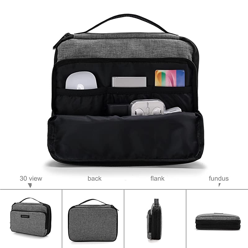 3Layer Travel Electronics Cable Organizer with Bag for 97 iPad Hard Drives Cables Charger Kindle Blue