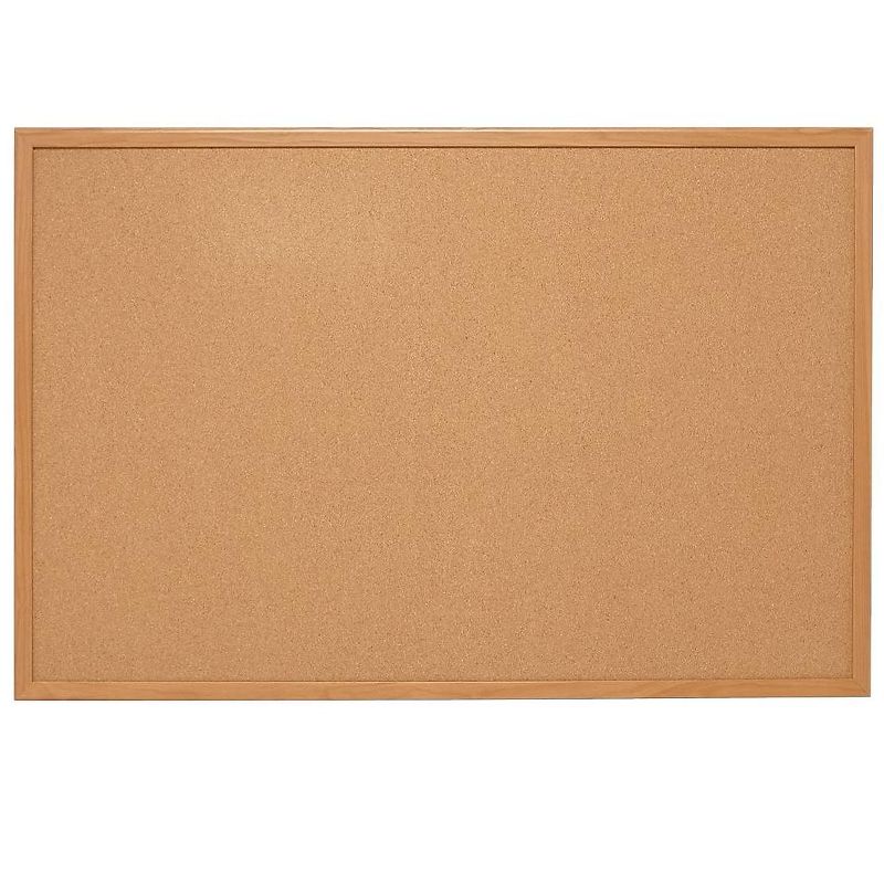 MyOfficeInnovations Standard Cork Bulletin Board Oak Finish Frame 3'W x 2'H 1682316
