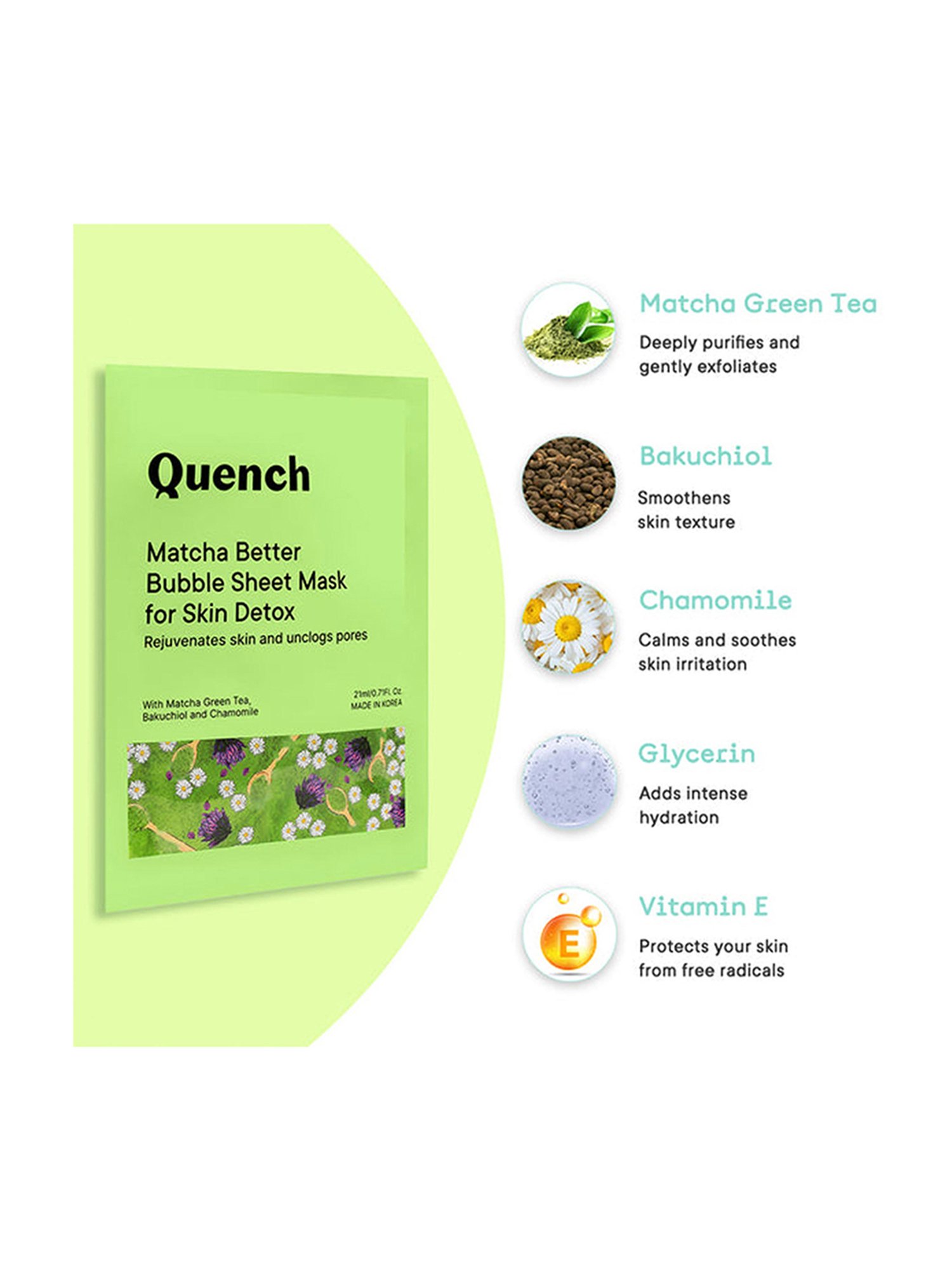 Quench Botanics Matcha Better Bubble Sheet Mask for Skin Detox - 21 ml