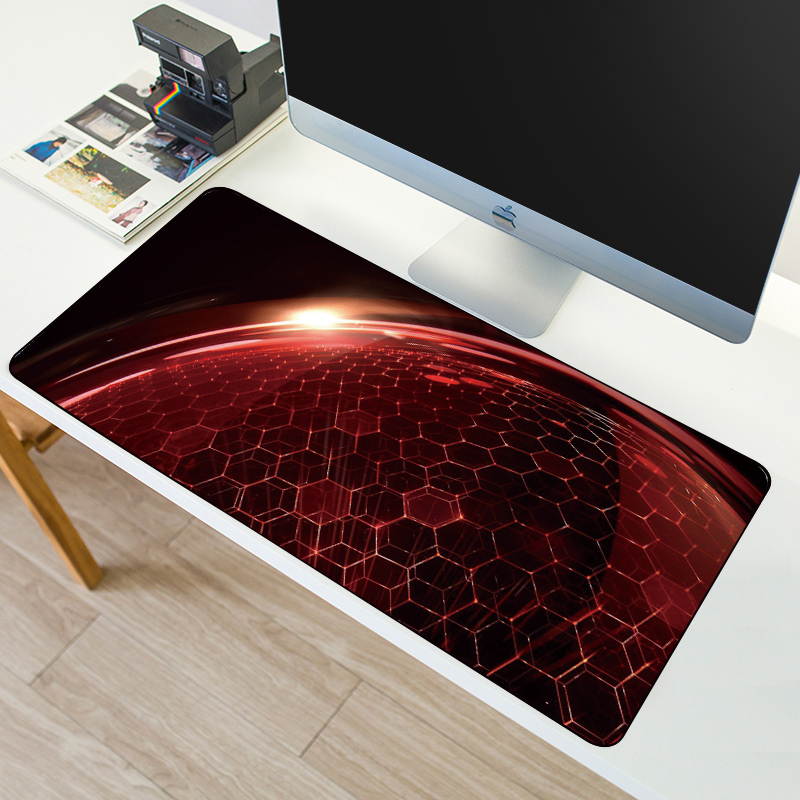 HISPETECH 80X30cm Hexagon Large Gaming Mouse Pad Locking Edge Natural Rubber Keyboard Mouse Mat Anti-slip PolygonTexture PC Keyboard Desk Pad XL