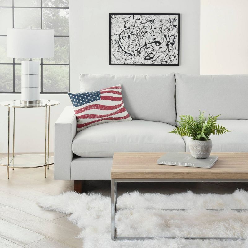 14"x20" Oversize Reversible Indoor/Outdoor Wavy American Flag Lumbar Throw Pillow - Mina Victory