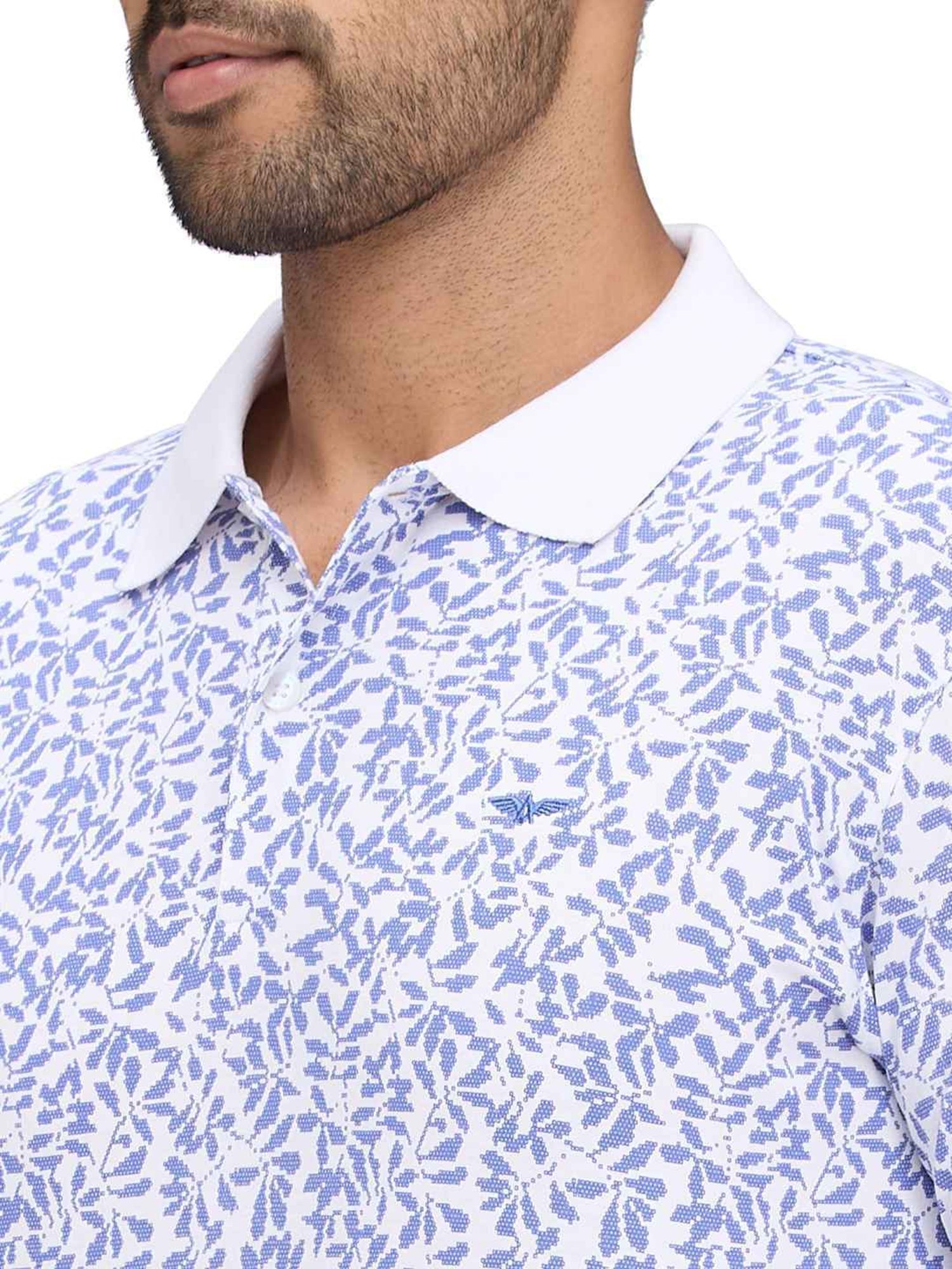 Park Avenue Blue Slim Fit Printed Polo T-Shirt