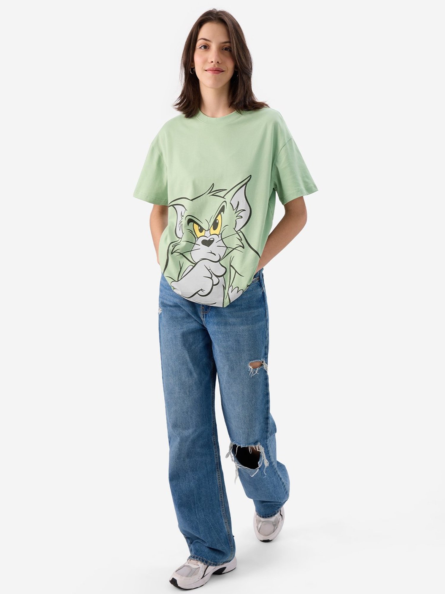 The Souled Store Mint Green Cotton Printed Oversized T-Shirt