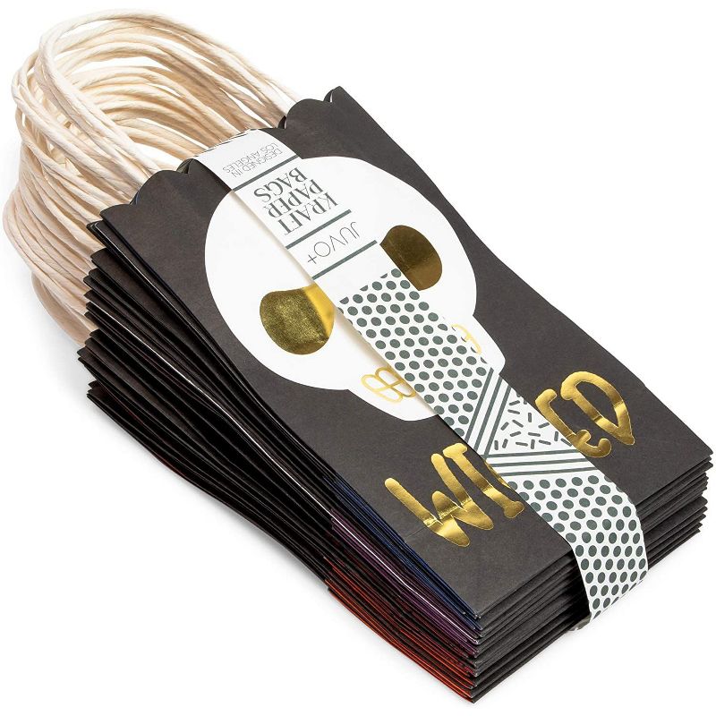 Spooky Central 24-Pack Halloween Paper Party Favor Bags Small Gift Bags with Handles (Gold Foil, 5 x 9 x 3 In)