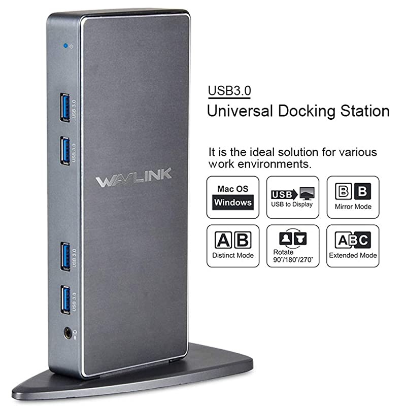 USB 3.0 and USB C Universal Laptop Docking Station Dual Monitor for Windows, MAC, Chrome, Android 5.0 Later OS (HDMI/DVI&VGA, 6xUSB 3.0, Gigabit Ethernet, Audio)