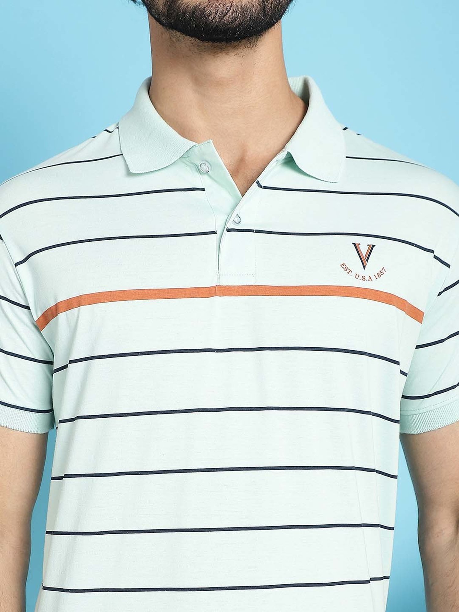 Venitian- Forbidden Clothing Mint Green Slim Fit Striped Polo T-Shirt