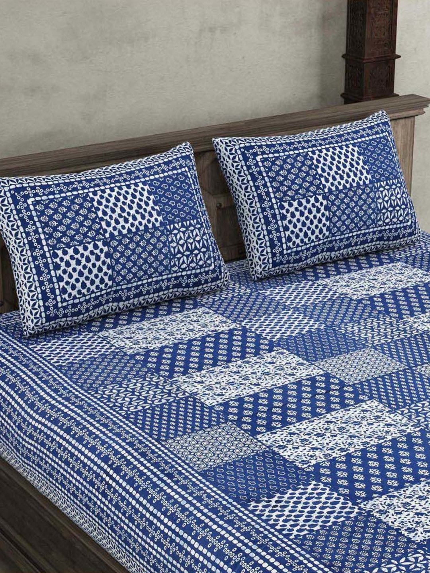 JaipurFabric Navy Blue Cotton 180 TC Double Bedsheet with 2 Pillow Covers