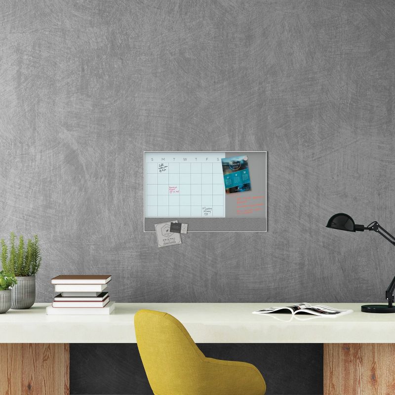 U Brands 24"x18" 3-in-1 Framed Glass Monthly Calendar Board with Felt Strip