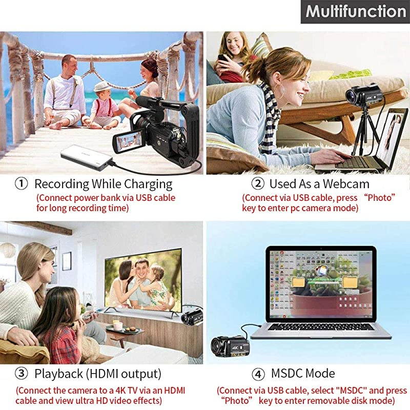 4K Camcorder Vlogging Camera for YouTube  HDR-AC3 Ultra HD Video Camera 1080P 60FPS IR Night Vision Wi-Fi Camera Recorder Digital Camcorders with Microphone Wide Angle Lens Handheld Stabilizer