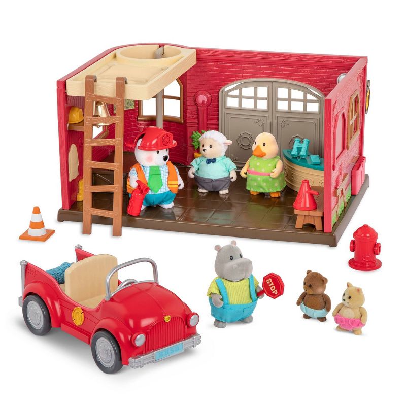 Li'l Woodzeez Honeysuckle Safety Department – 16pc Toy Fire Station Playset