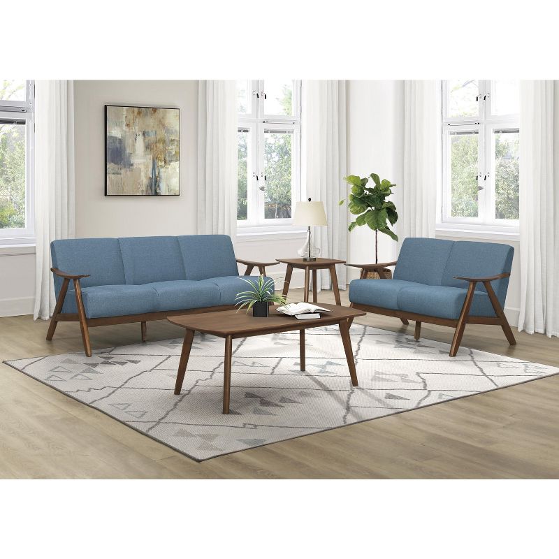 Lexicon 1138BU-3 Damala Collection Retro Inspired 3 Seat Living Room Sofa Couch, Polyester Fabric, Walnut Frame, Blue