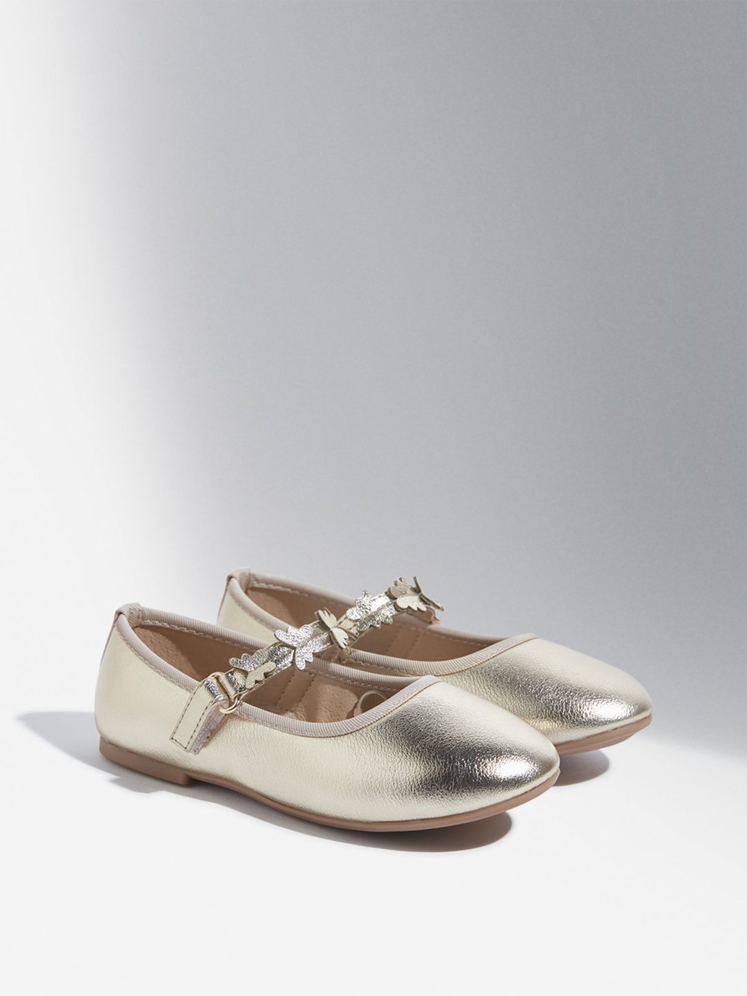 Yellow by Westside Dull Gold Butterfly Applique Mary Jane Shoes