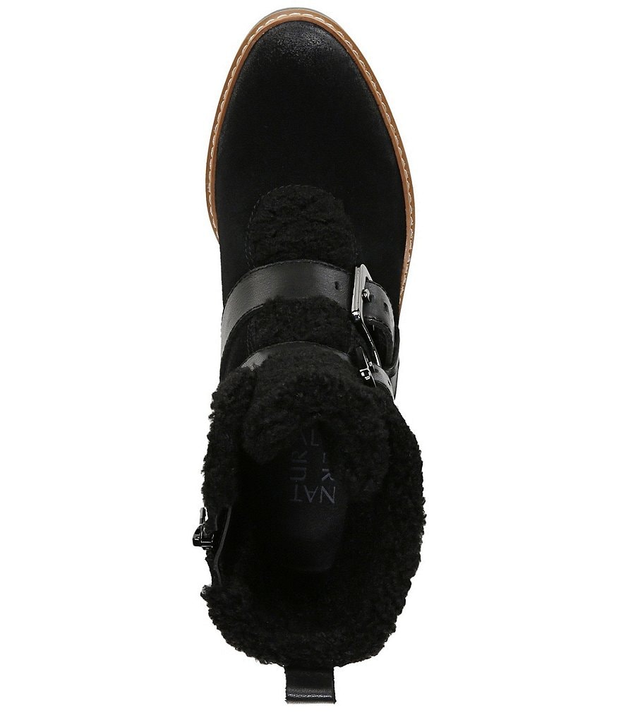 Naturalizer Tristan Suede Faux Fur Block Heel Moto Lug Sole Block Heel Booties