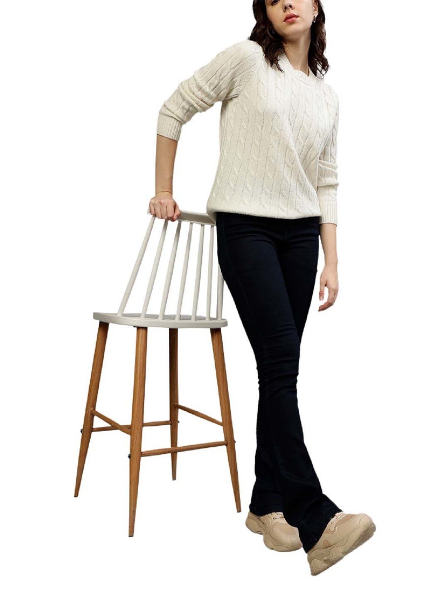 Gant White Crochet Pattern Sweater