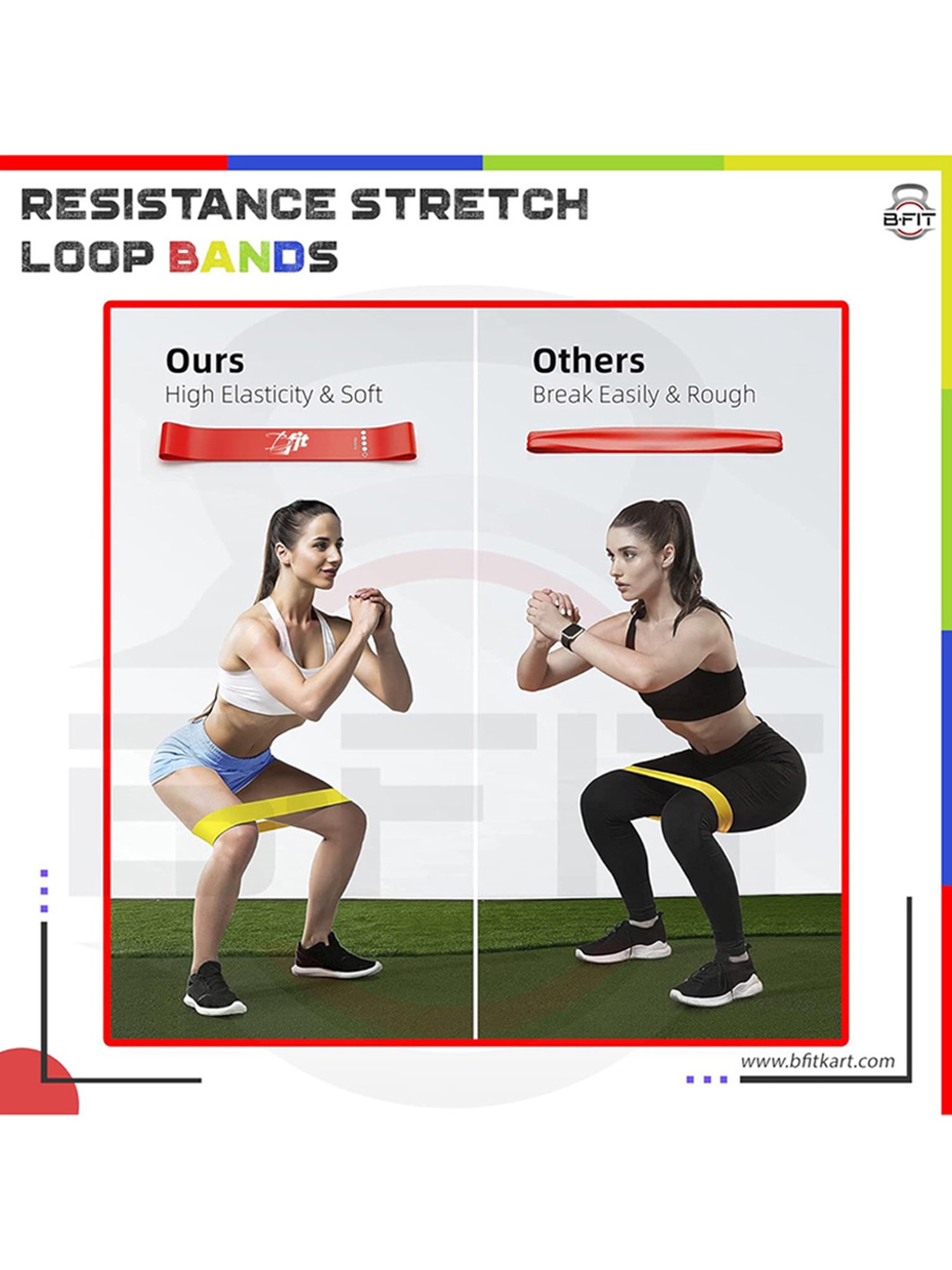 B Fit Resistance Loop Exercise Bands Set of 5 (Multicolor)