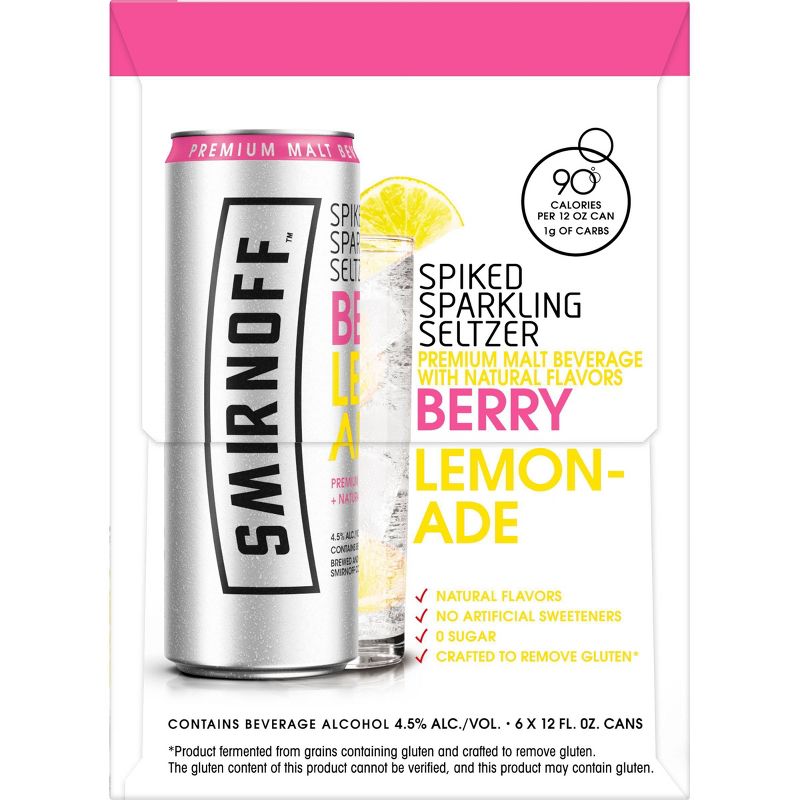 Smirnoff Berry Lemonade Spiked Sparkling Seltzer - 6pk/12 fl oz Slim Cans