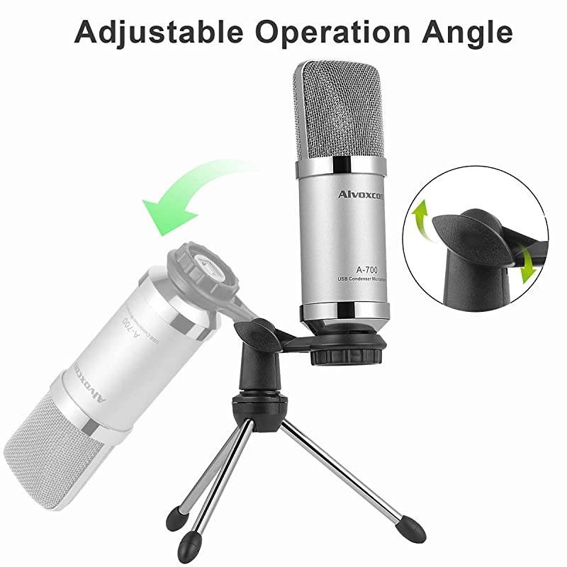 USB Microphone  Unidirectional Condenser Mic for Computer PC MacWindows Podcasting Vlog YouTube Studio Recording Skype Stream Voice Over Vocal Dictation with Desktop Tripod Stand