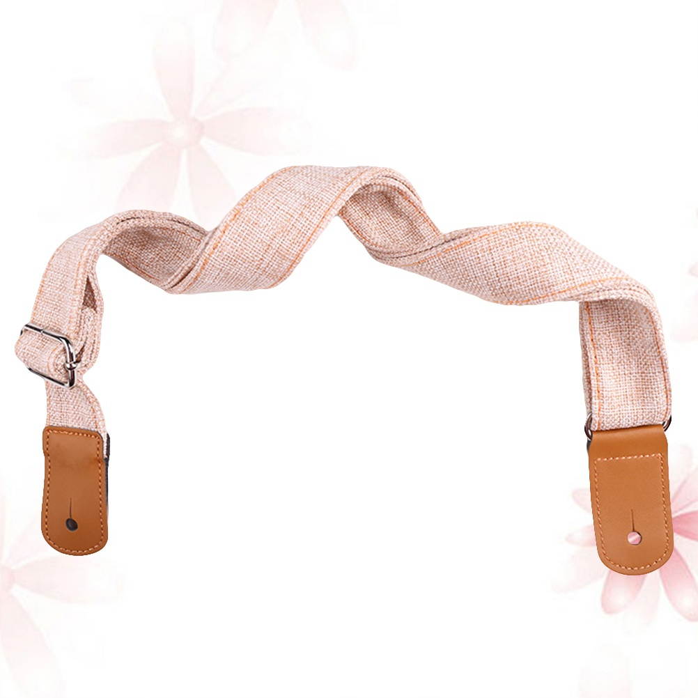 1PC Country Style Cotton Linen Shoulder Strap Genuine Leather Strap for Ukulele Guitar (Coffee)