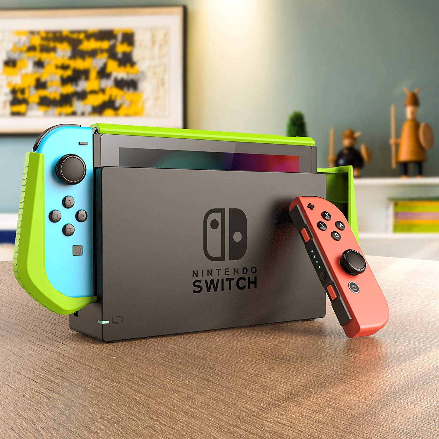 HEYSTOP Case Compatible with Nintendo Switch Case Screen Protector,TPU Protective Heavy Duty Cover Case for Nintendo Switch with Shock Absorption and Anti-Scratch (Transparent Green)