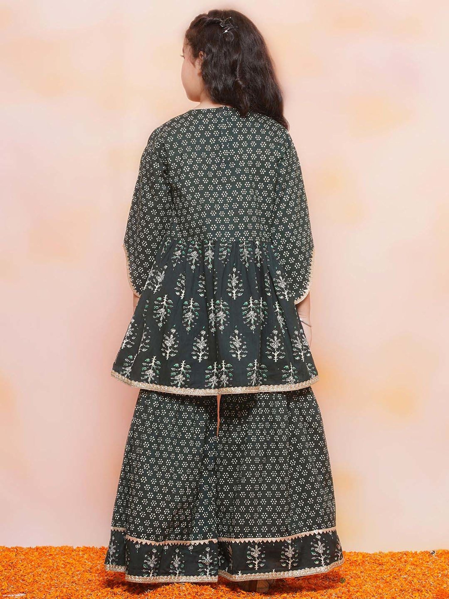 AJ Dezines Kids Black Cotton Printed Kurta Set