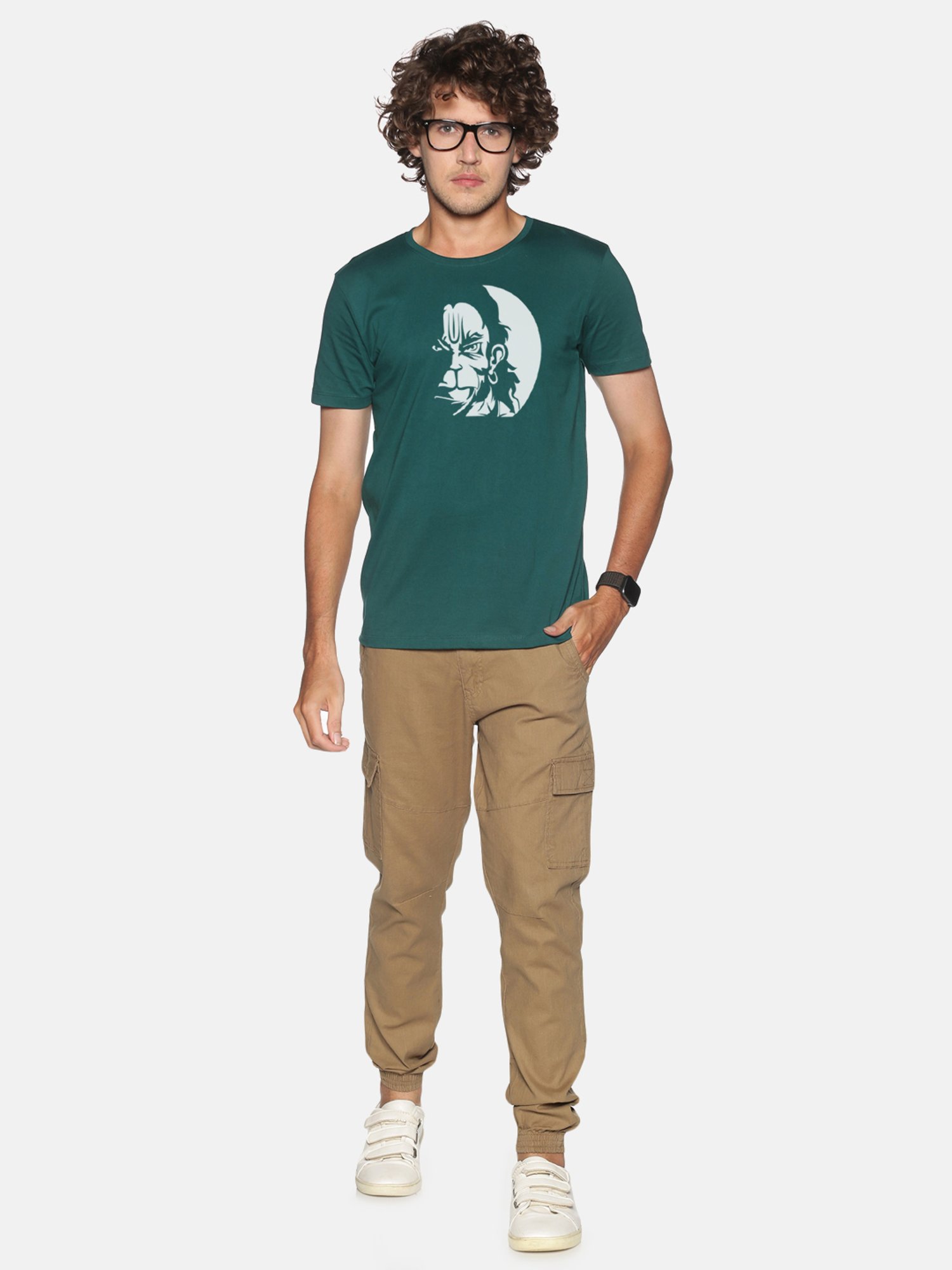 BLACK RADIO Green Slim Fit Printed Cotton Crew T-Shirt