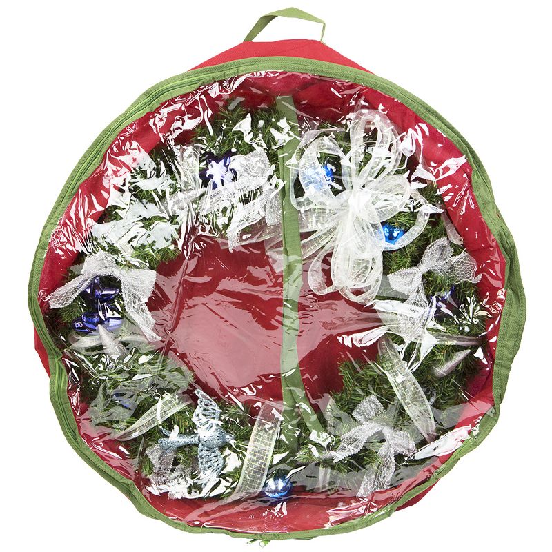 Home Basics Textured PVC 30" Christmas Wreath Bag, Red/Green