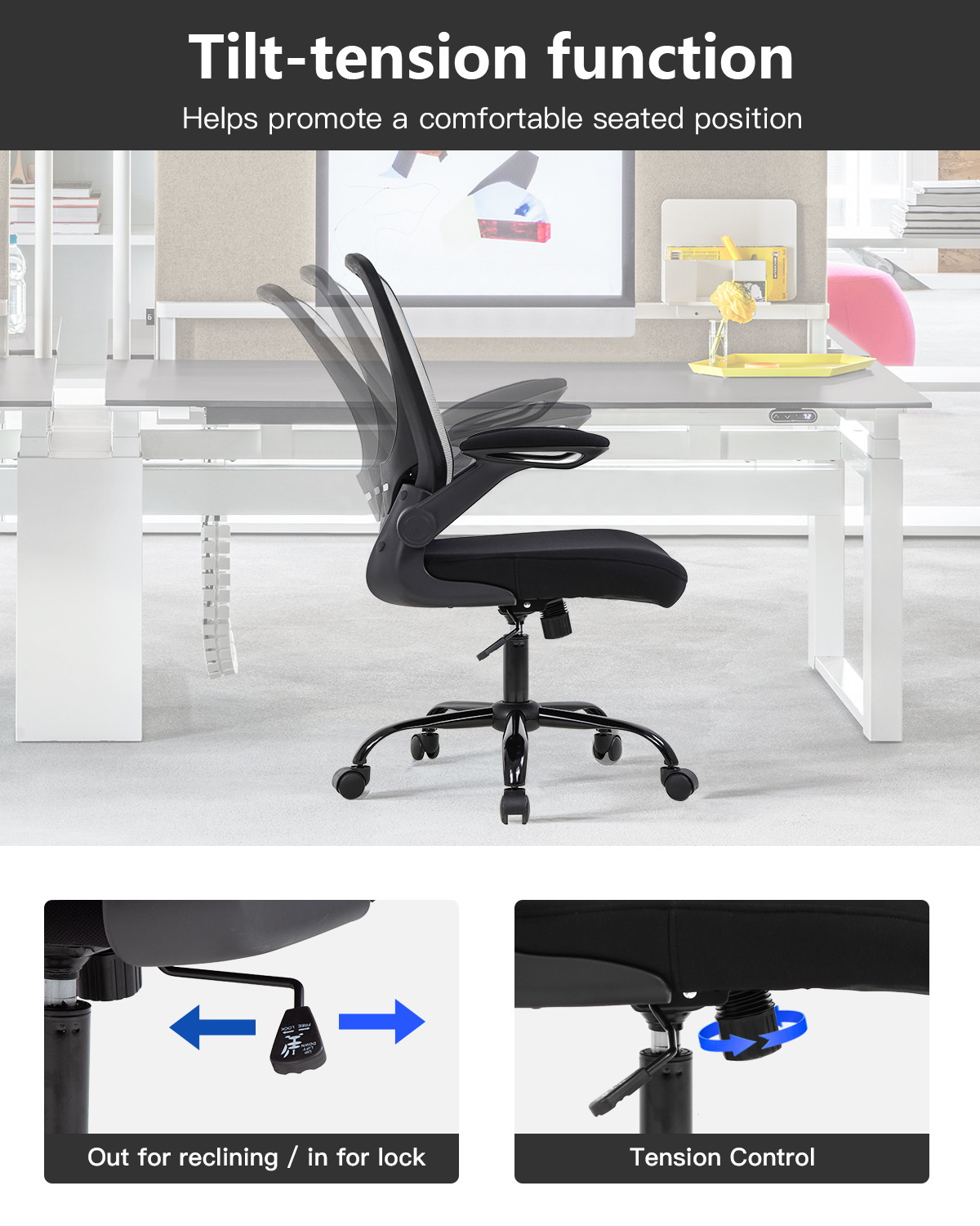 Office Chair Desk Chair Computer Chair Swivel Rolling Massage&nbsp;Task Chair with Lumbar Support Flip-up Arms Adjustable Mesh Ergonomic Chair for Adults(Grey)