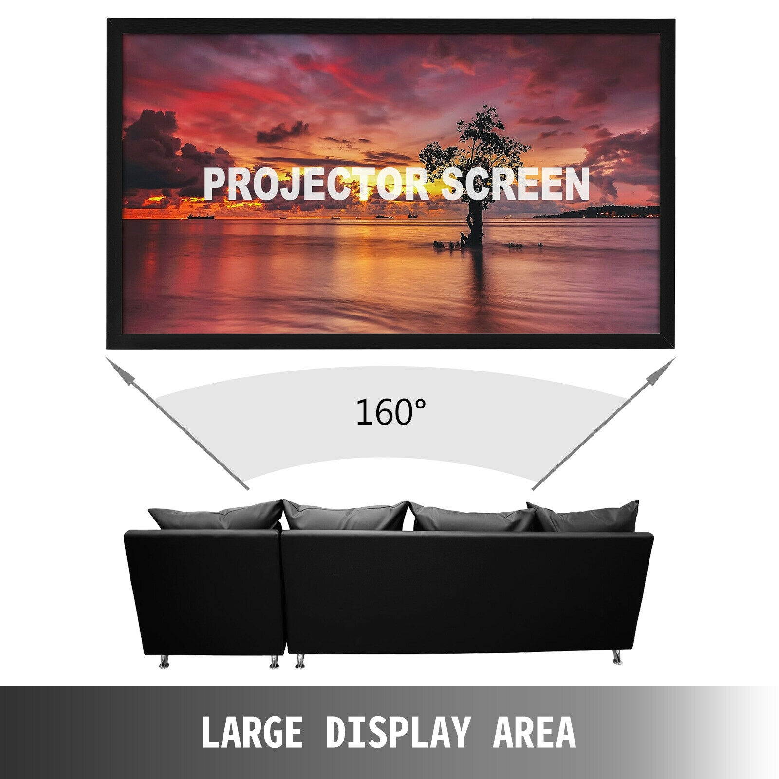 135" Aluminum Fixed Frame 16:9 Projector Screen Velvet Matte White Home Theater