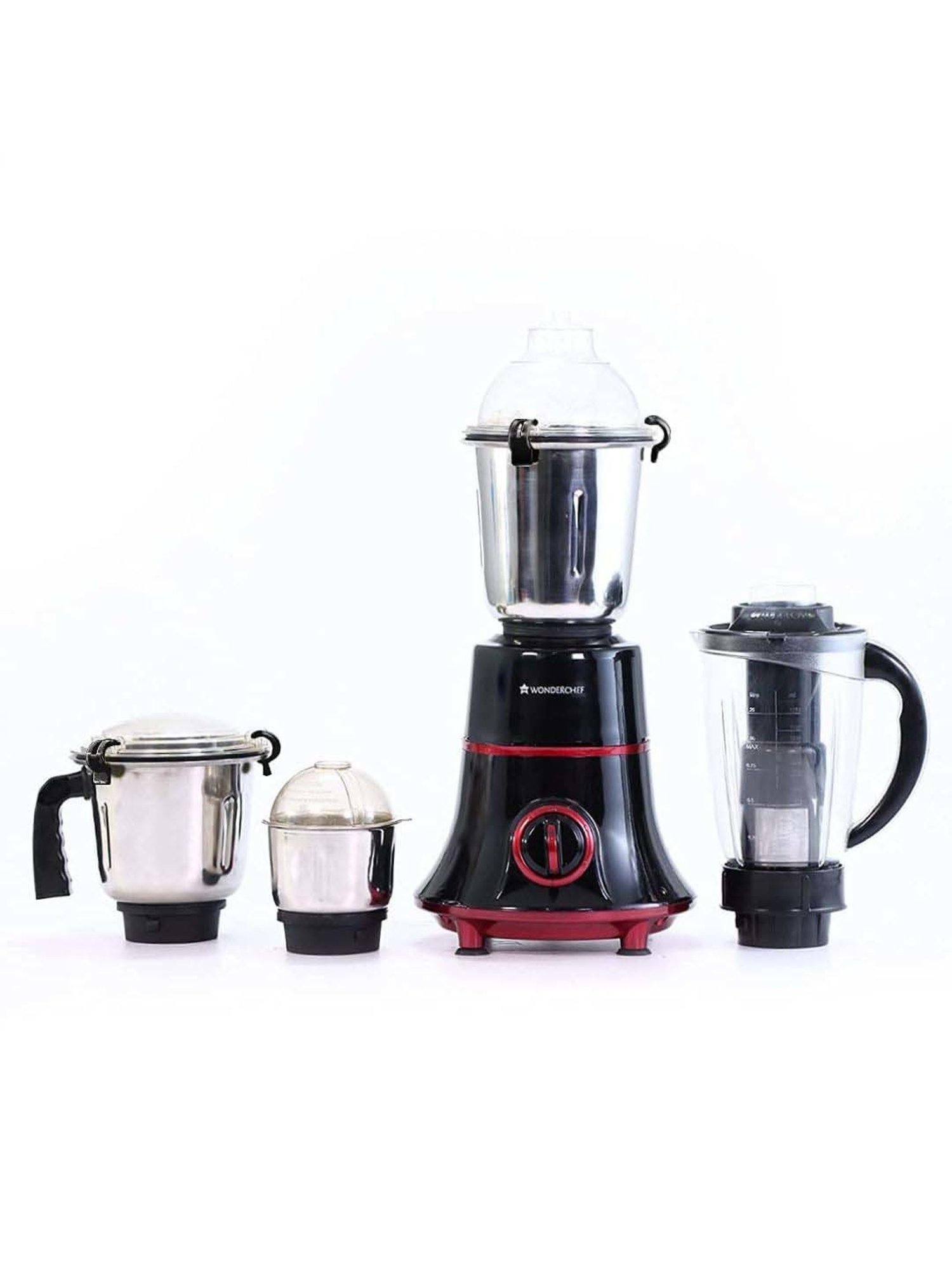 Wonderchef Glory 750W  Mixer Grinder with 4 Stainless Steel Jars & 5 Years Warranty (Black & Red)