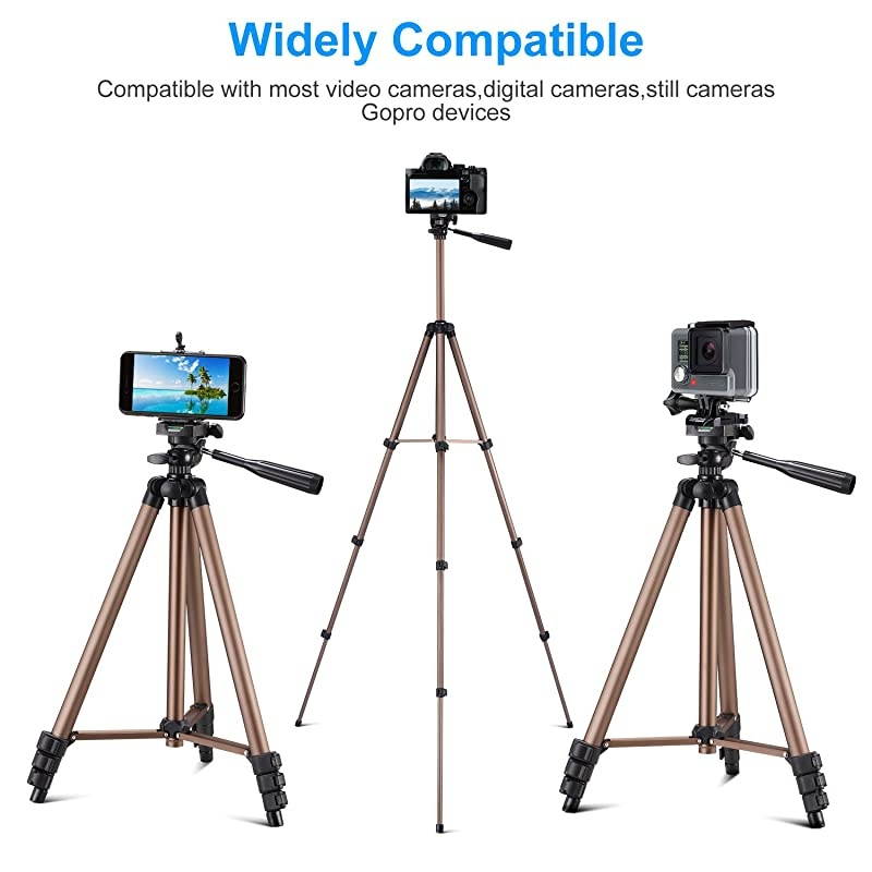 50 Inch Aluminum Tripod Video Tripod for Cellphone and Camera Universal Tripod with Wireless Remote Cellphone Holder Mount for All Smart Phone Gopro
