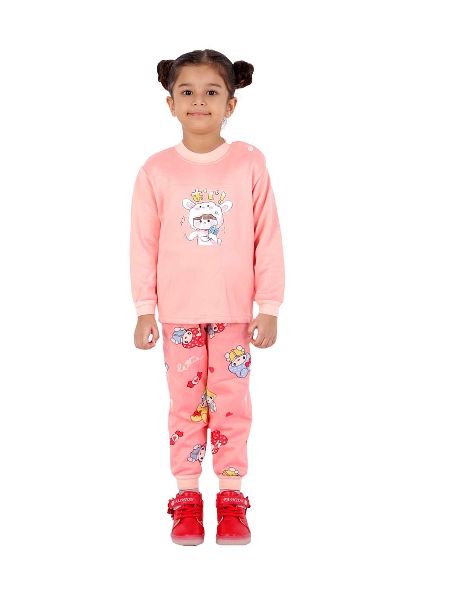 Ahhaaaa Kids Pink Printed Sweatshirt with Joggers