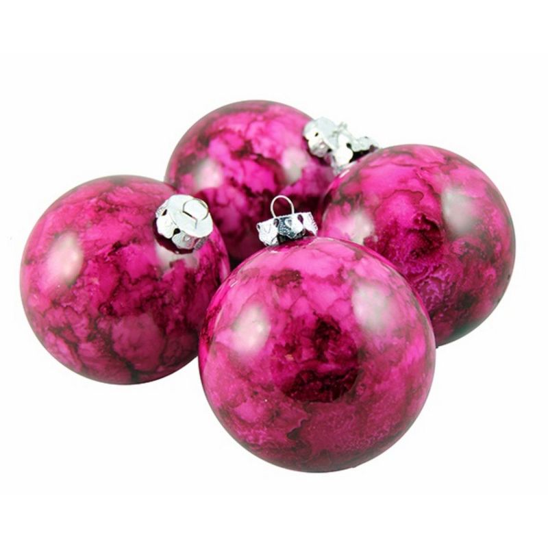 Barcana 4ct Marbled Shatterproof Christmas Ball Ornament Set 3.25" - Purple