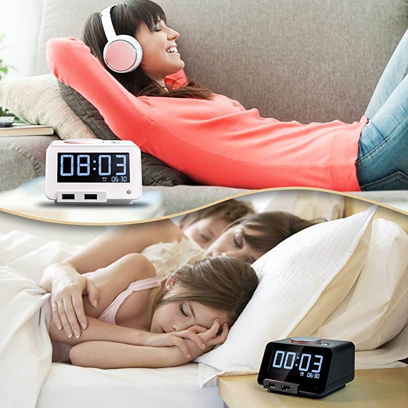 Alarm Clocks with Wireless Shaker 3 Level Intense Vibrating Shaker for Heavy SleepersDeafHearing Disorder Digital Alarm Clocks with Speaker amp Dual Charging Ports Black