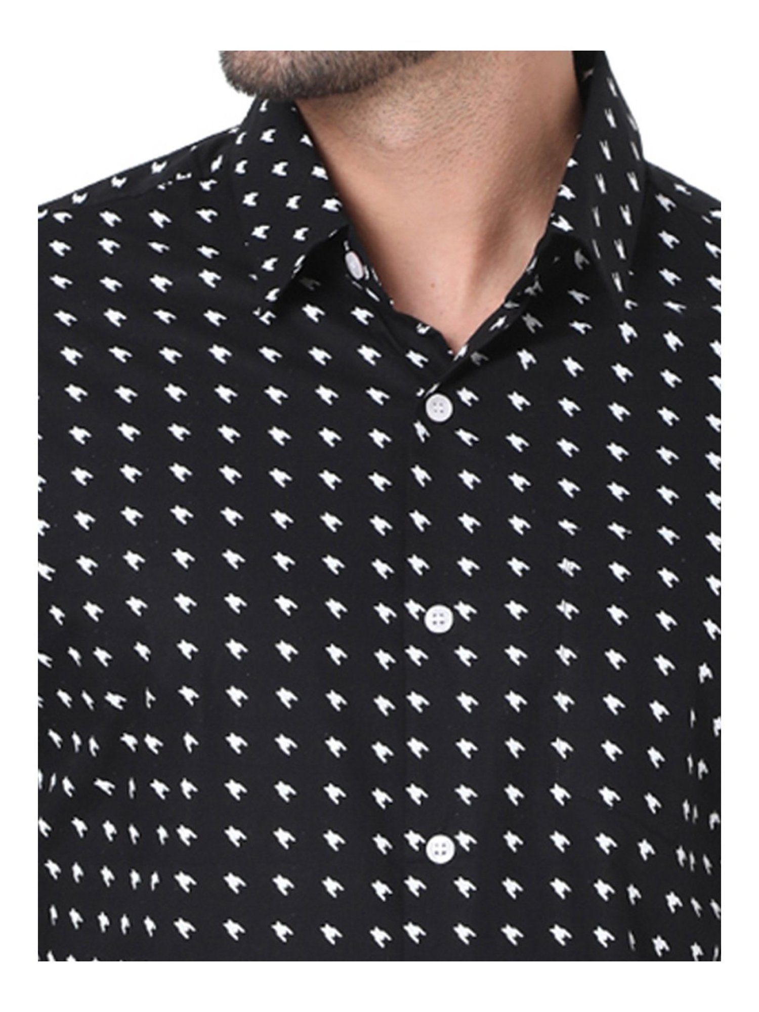 Mufti Black Cotton Slim Fit Printed Shirt