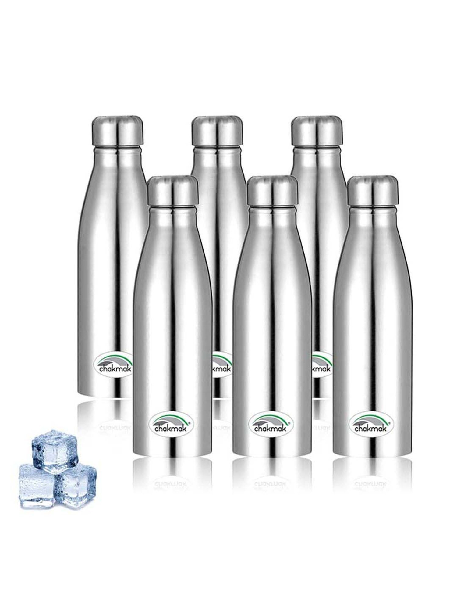 Chakmak Silver Stainless Steel Water Bottle - Set of 6