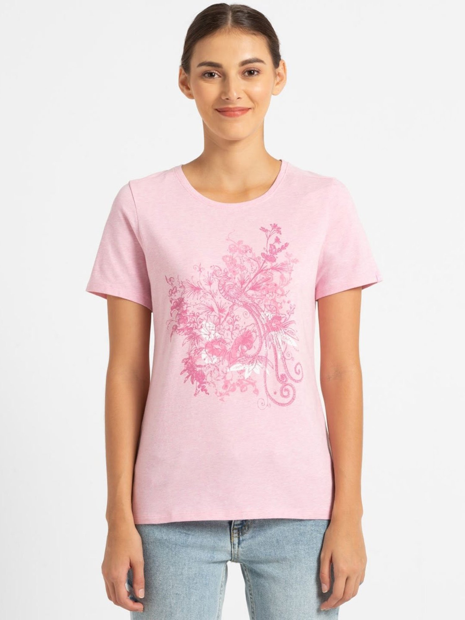 Jockey Pink Lady Melange Printed T-Shirt - 1361