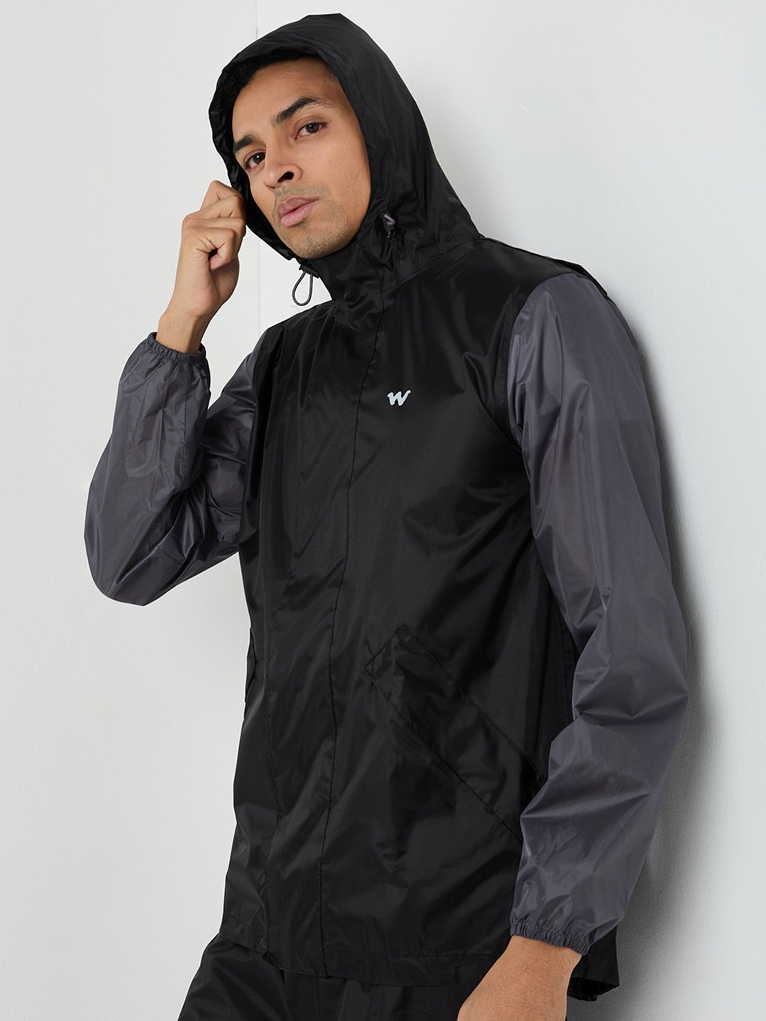 Wildcraft Black & Grey Regular Fit Colour Block Raincoat Set