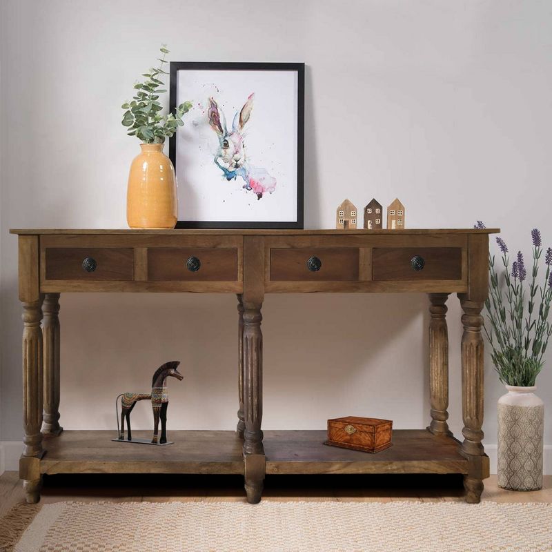Traditional Wooden Console Table with 4 Drawers and Turned Legs Brown - The Urban Port