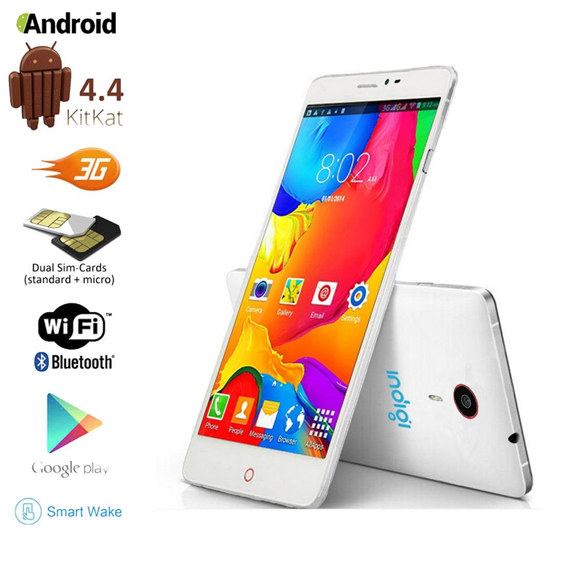 Indigi&reg; Dual-Core 5.5" Indigi V13 Unlocked Android 4.4 Smart Cellphone 3G GPS Navigation Google Play Store Smart Wake -White-