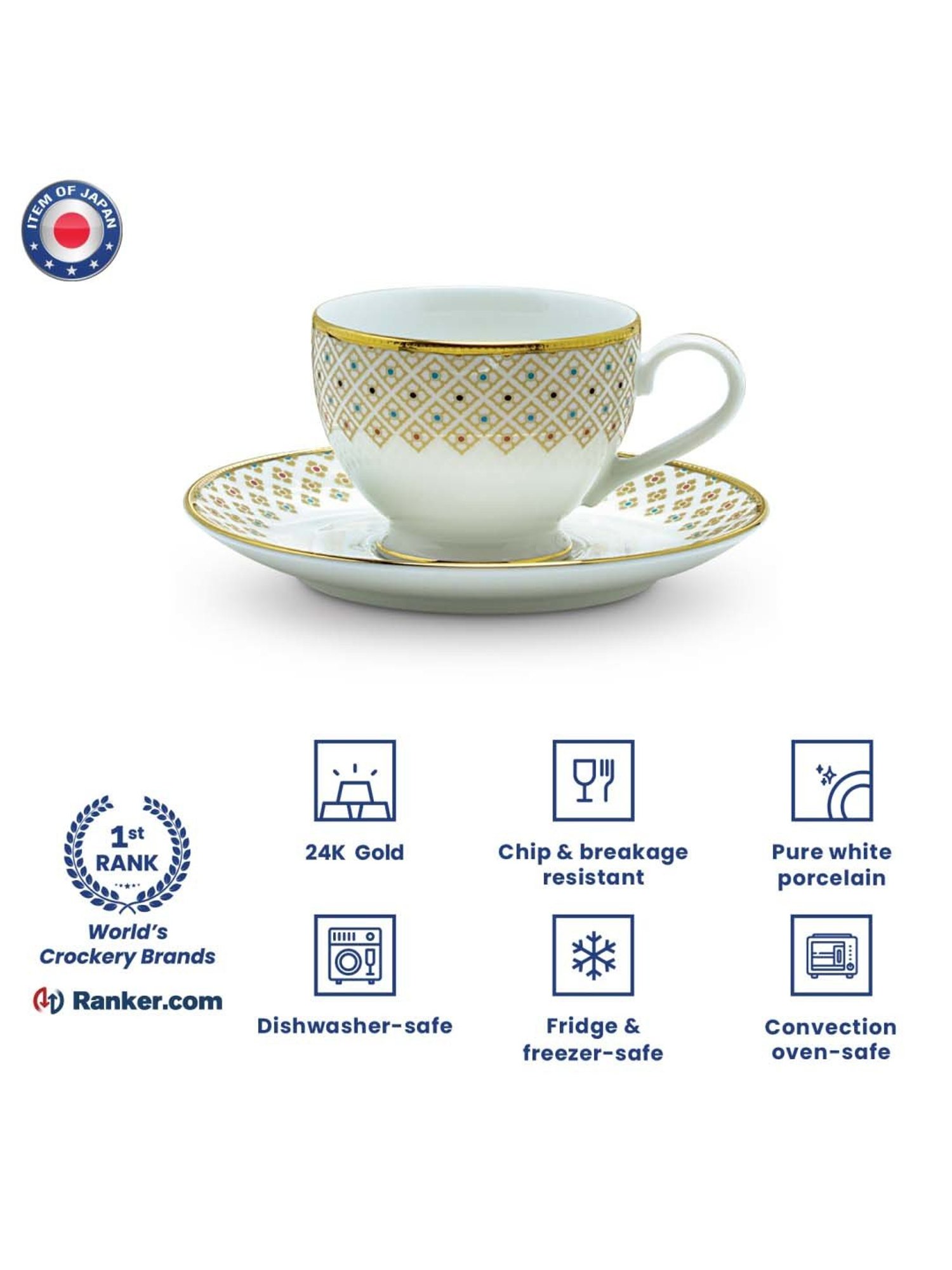 Noritake Petite Fleur White & Beige Porcelain 6 Cups (0.215 L) & 6 Saucers