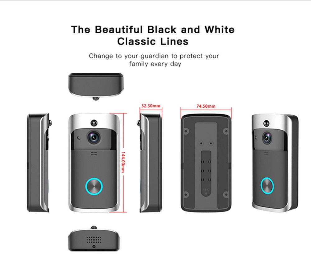 WIFI Video Doorbell, Wireless Smart Doorbell 720P HD Security Camera Intercom Door Real-Time Two-Way Talk and Video, Night Vision, PIR Motion Detection and App Control for IOS and Android