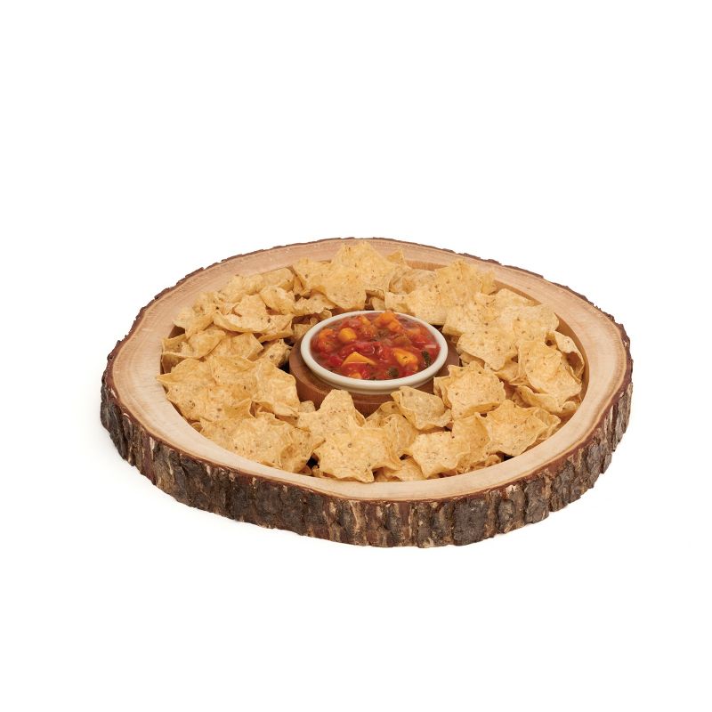 Lipper International Acacia Bark Round Server with Dip Bowl
