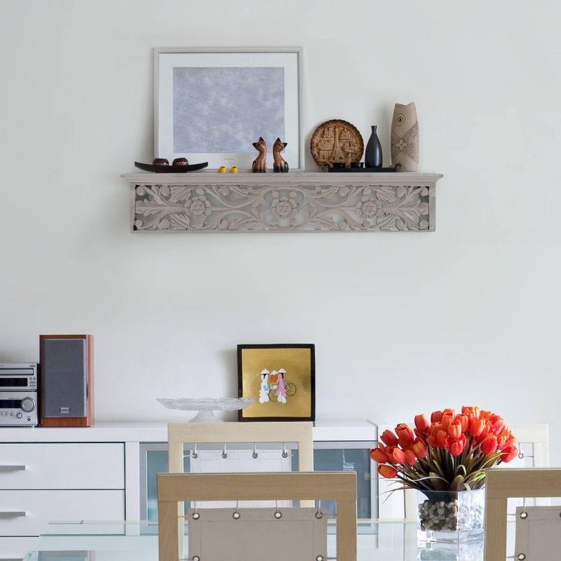 Hand Carved Medallion Floating Wall Shelf Gray - Crystal Art Gallery