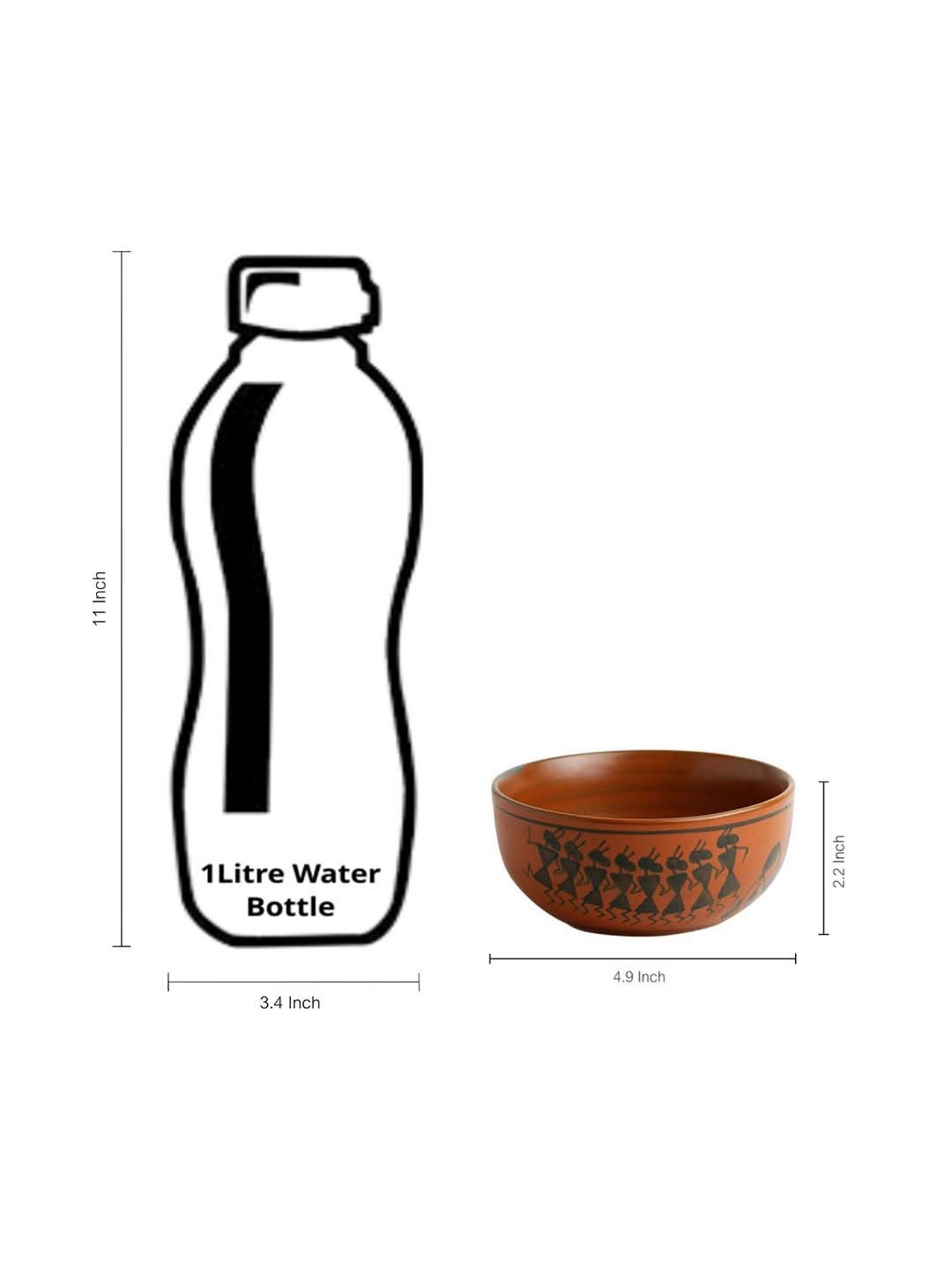 ExclusiveLane 'Bowl Dancing' Warli Hand-Painted Soup Bowls With Spoons In Ceramic (Set Of 2)