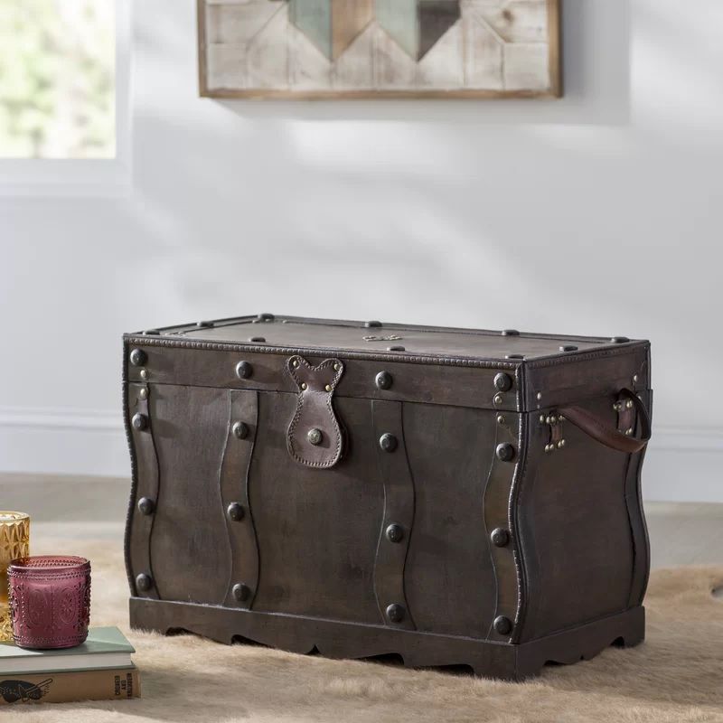 Vintiquewise Antique Style Distressed Wooden Pirate Treasure Chest, Coffee Table Trunk