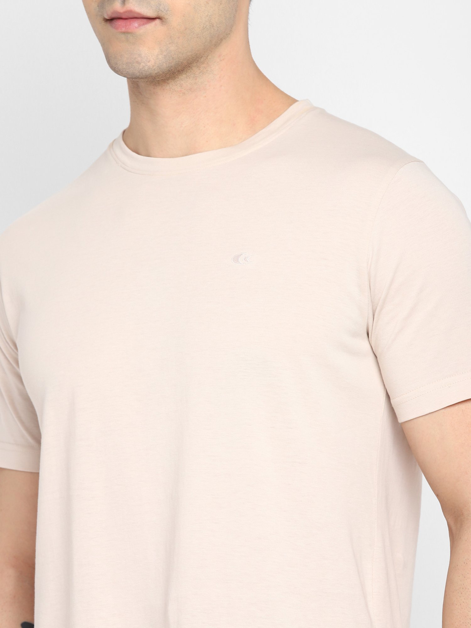 Allen cooper Peach Pure Cotton Regular Fit T-Shirt